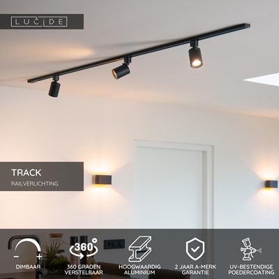 Lucide TRACK NIGEL Railspot - 1-fase Railsysteem / Railverlichting - 1xGU10 - Zwart (Uitbreiding)